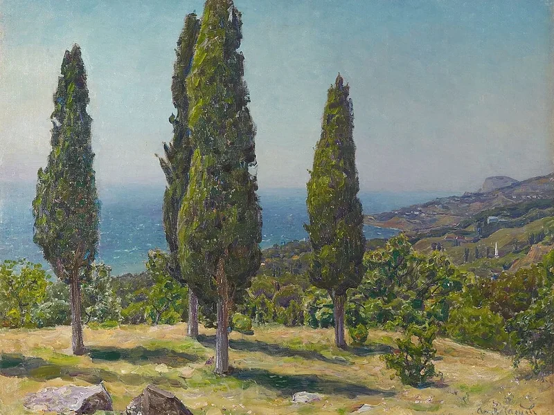 1856-Apollinarij Michajlovič Vasnecov - Cipressi in Crimea
